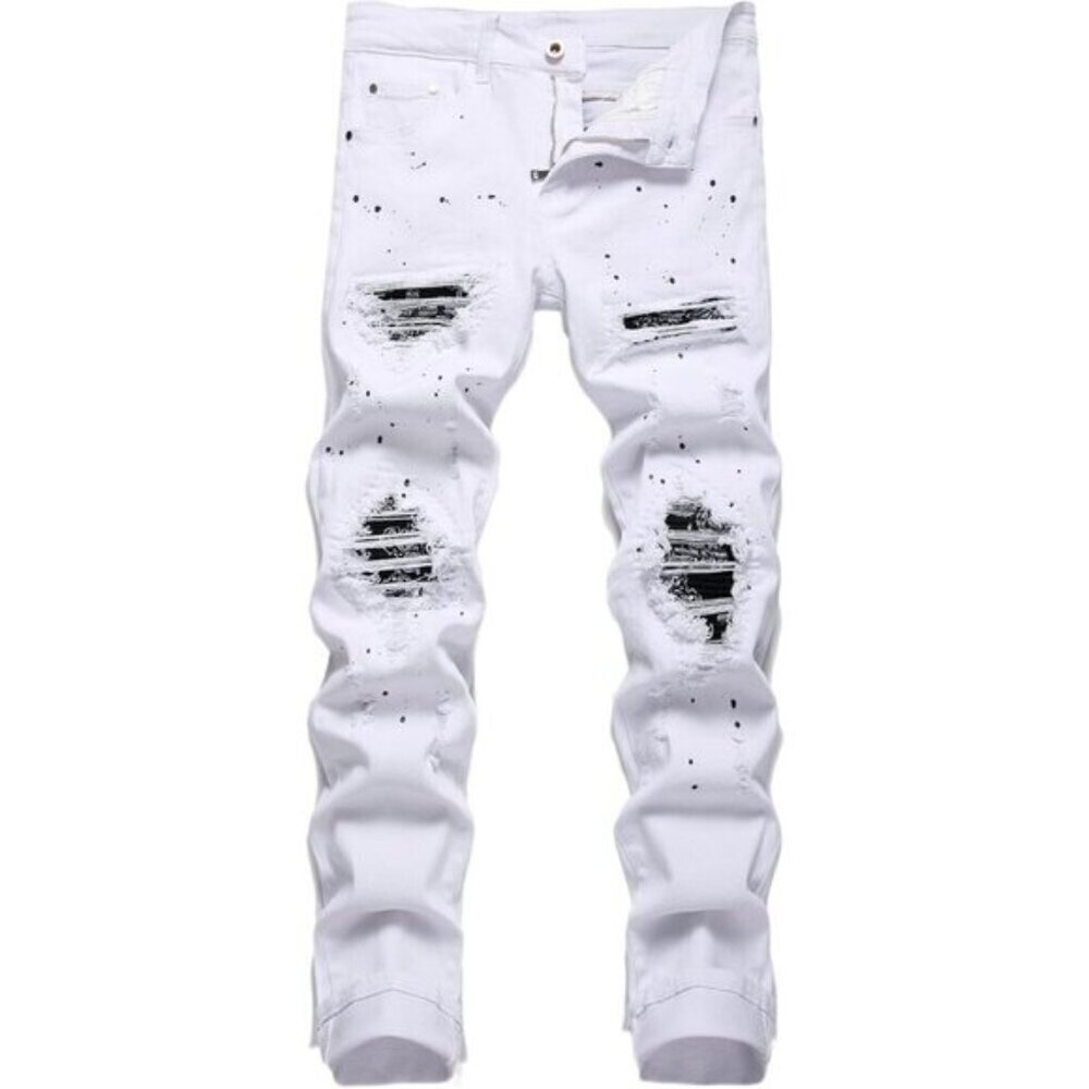 Men's Patch Ripped Stretch Regular Fit Jean With Five Pockets